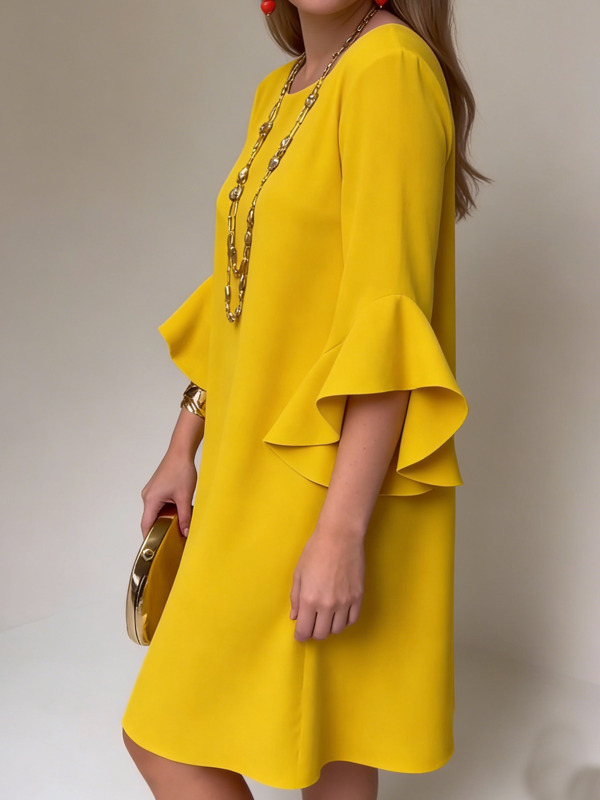 Robe Femme Fluide Manches Volantées Coupe Ample Élégante