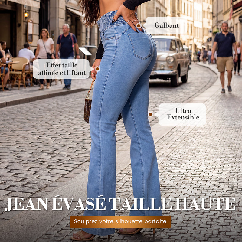jean évasé taille haute en stretch