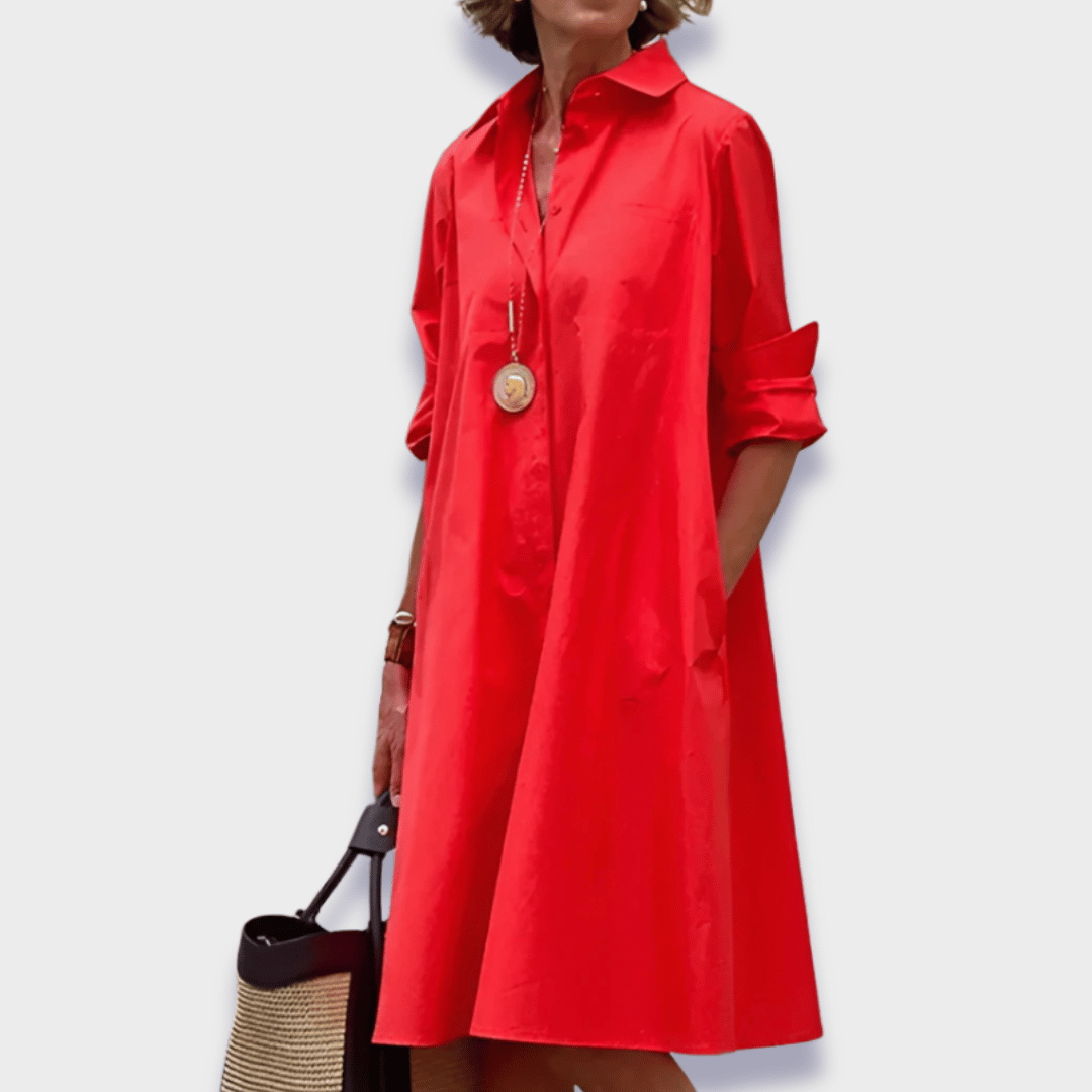 Robe femme polo fluide col chemise manches longues élégante décontractée