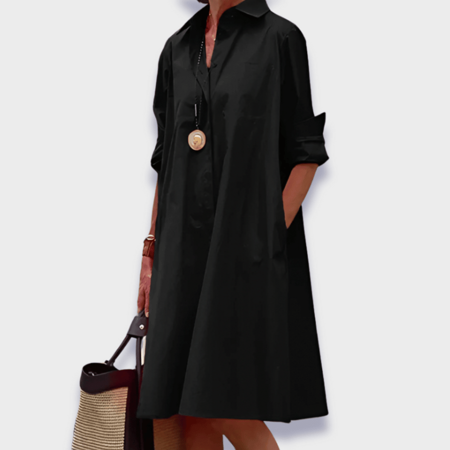 Robe femme polo fluide col chemise manches longues élégante décontractée