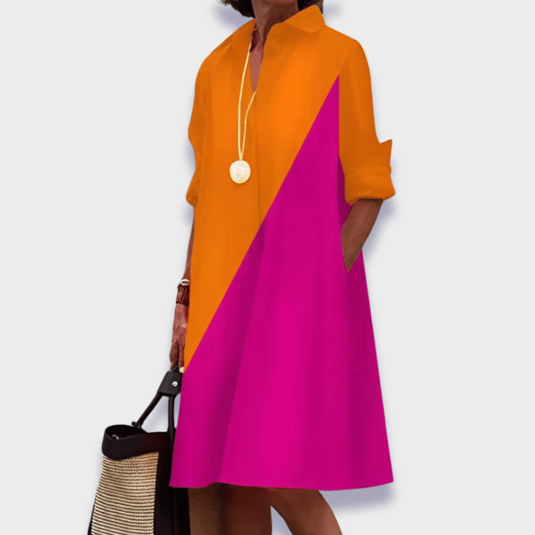 Robe femme polo fluide col chemise manches longues élégante décontractée