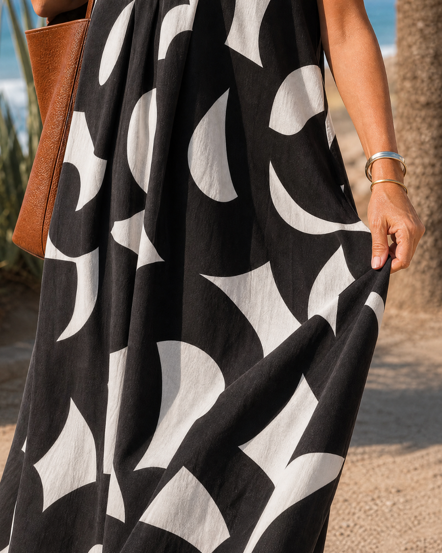 Verain — Robe Midi Fluide Col V Imprimé Abstrait