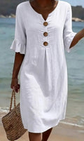 Robe Femme Coton Lin Boutonnée Manches Volantées Style Estival