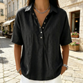 🔥-50%👕 Chemise Femme en Lin Manches Courtes – Col Rabattu Demi-Boutonnée🌿 style chic décontracté pour le quotidien
