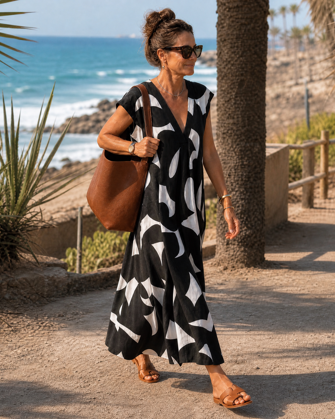 Verain — Robe Midi Fluide Col V Imprimé Abstrait