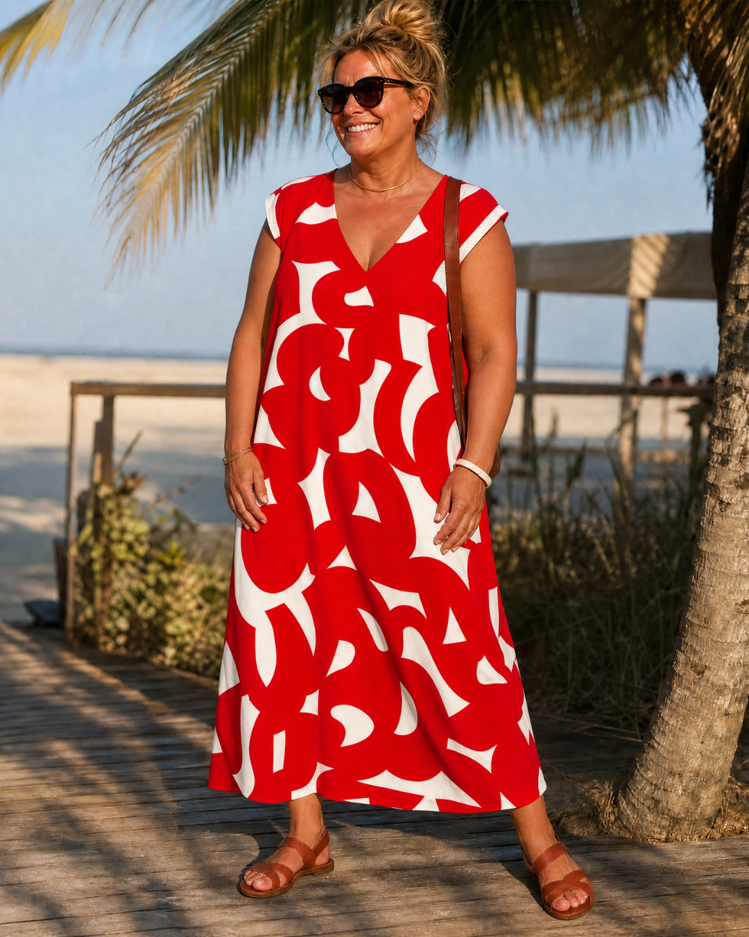 Verain — Robe Midi Fluide Col V Imprimé Abstrait