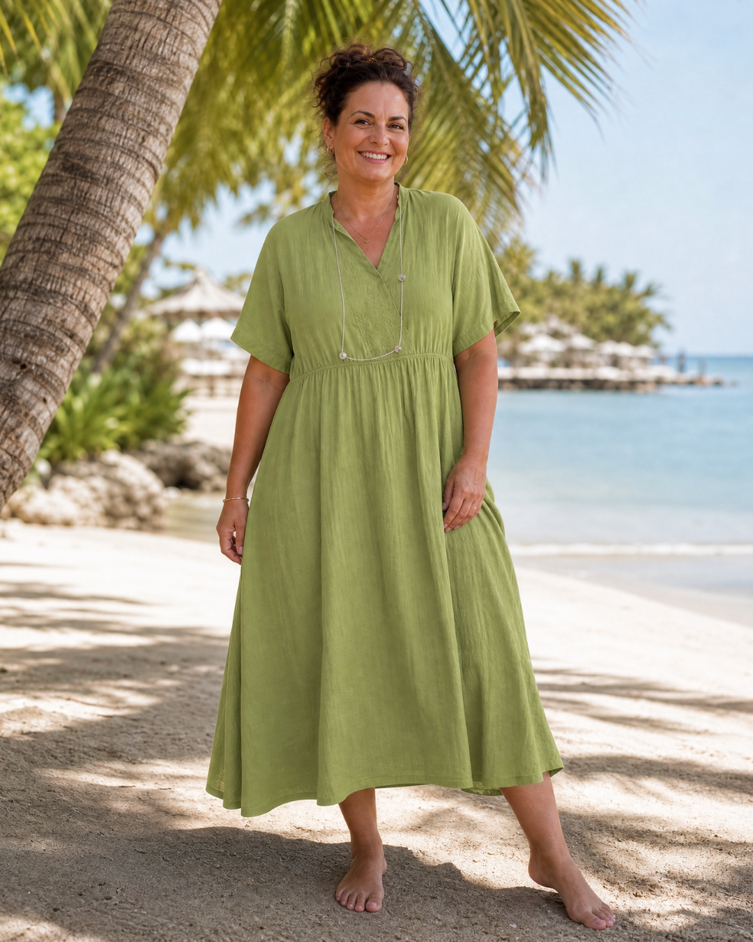 Eupherene — Robe Midi Texturée Col V Manches Courtes