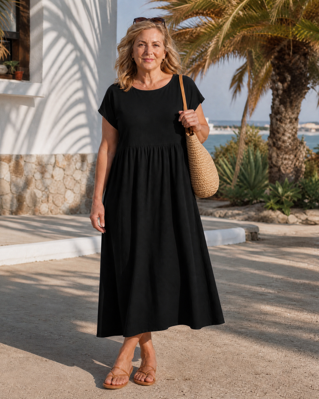 Awaline — Robe Midi Minimaliste Manches Courtes
