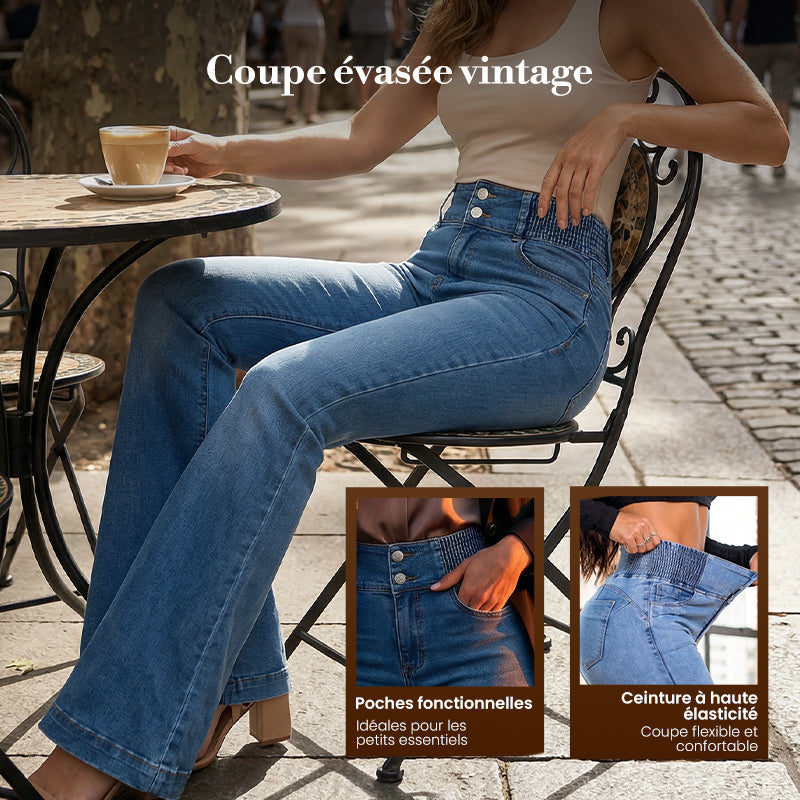 jean évasé taille haute en stretch