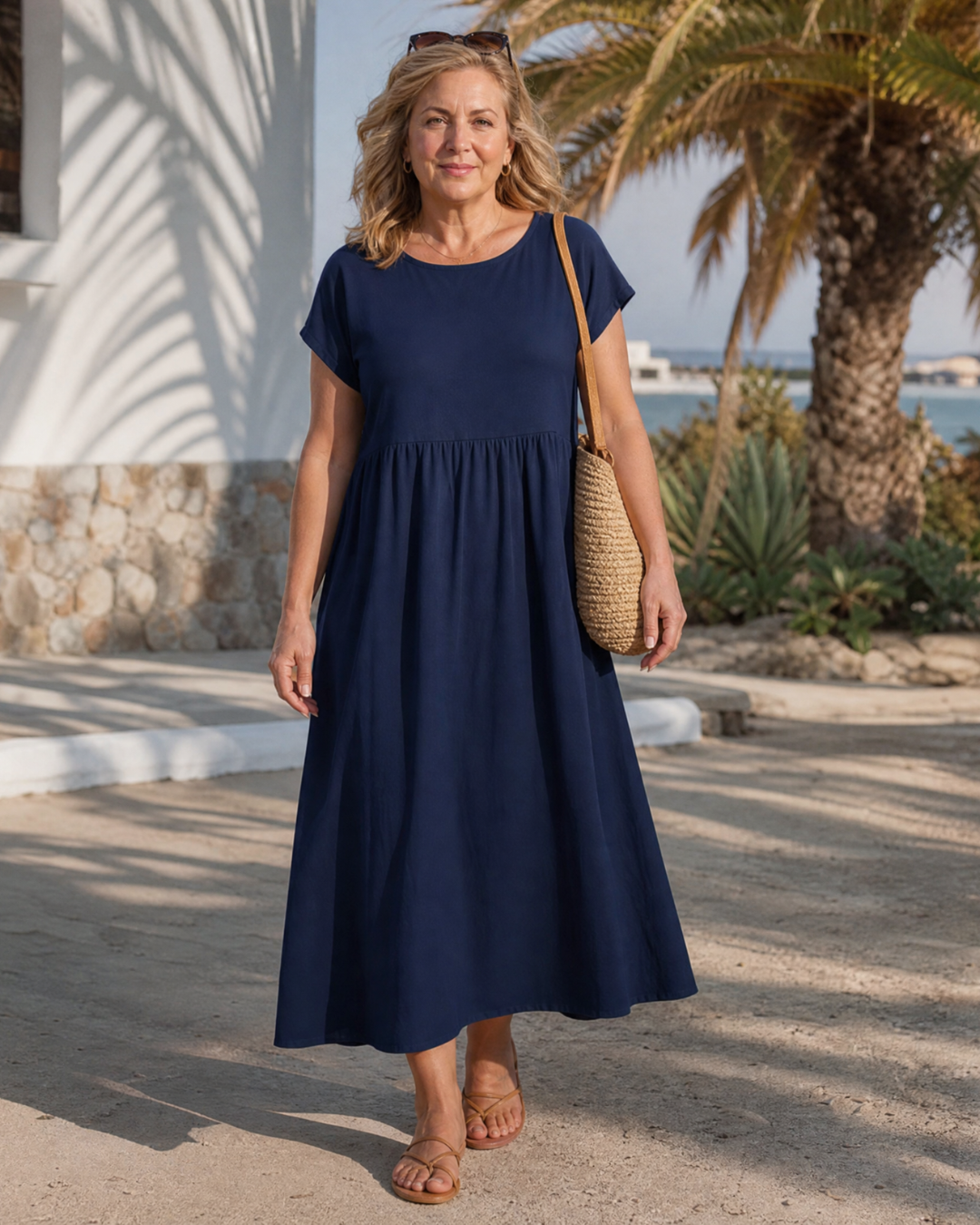 Awaline — Robe Midi Minimaliste Manches Courtes