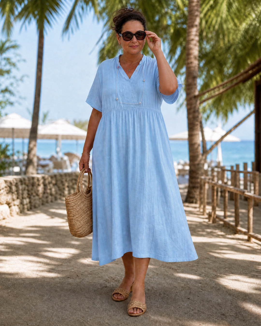 Eupherene — Robe Midi Texturée Col V Manches Courtes