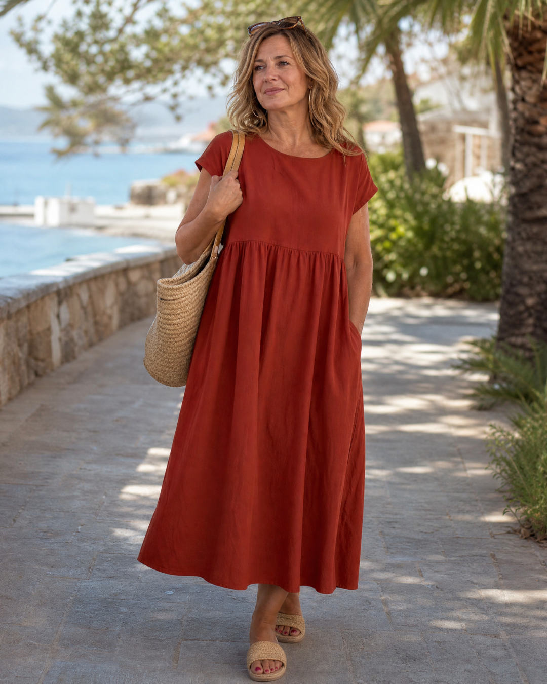 Awaline — Robe Midi Minimaliste Manches Courtes