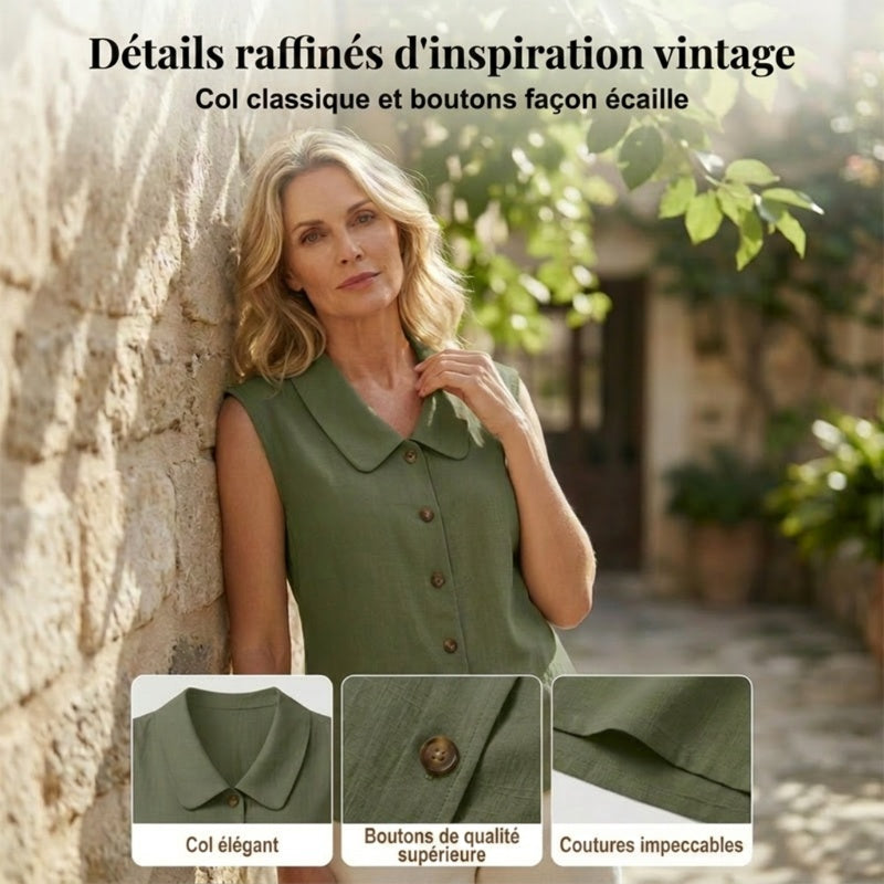 🔥-50%👚 Chemise Femme Boutonnée Col V – Sans Manches Tissu Léger Coupe Décontractée🤍pour un look décontracté chic au quotidien