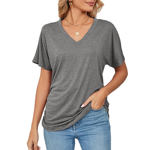 💕Soldes d'été🌷Tops pour dames à col en V, couleur unie, amples(🔥55 % de réduction)
