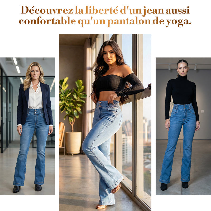 jean évasé taille haute en stretch