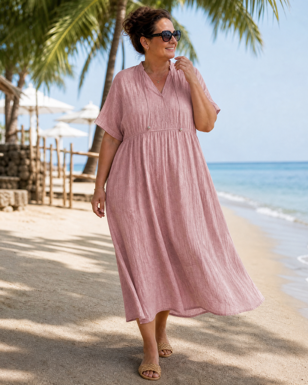 Eupherene — Robe Midi Texturée Col V Manches Courtes