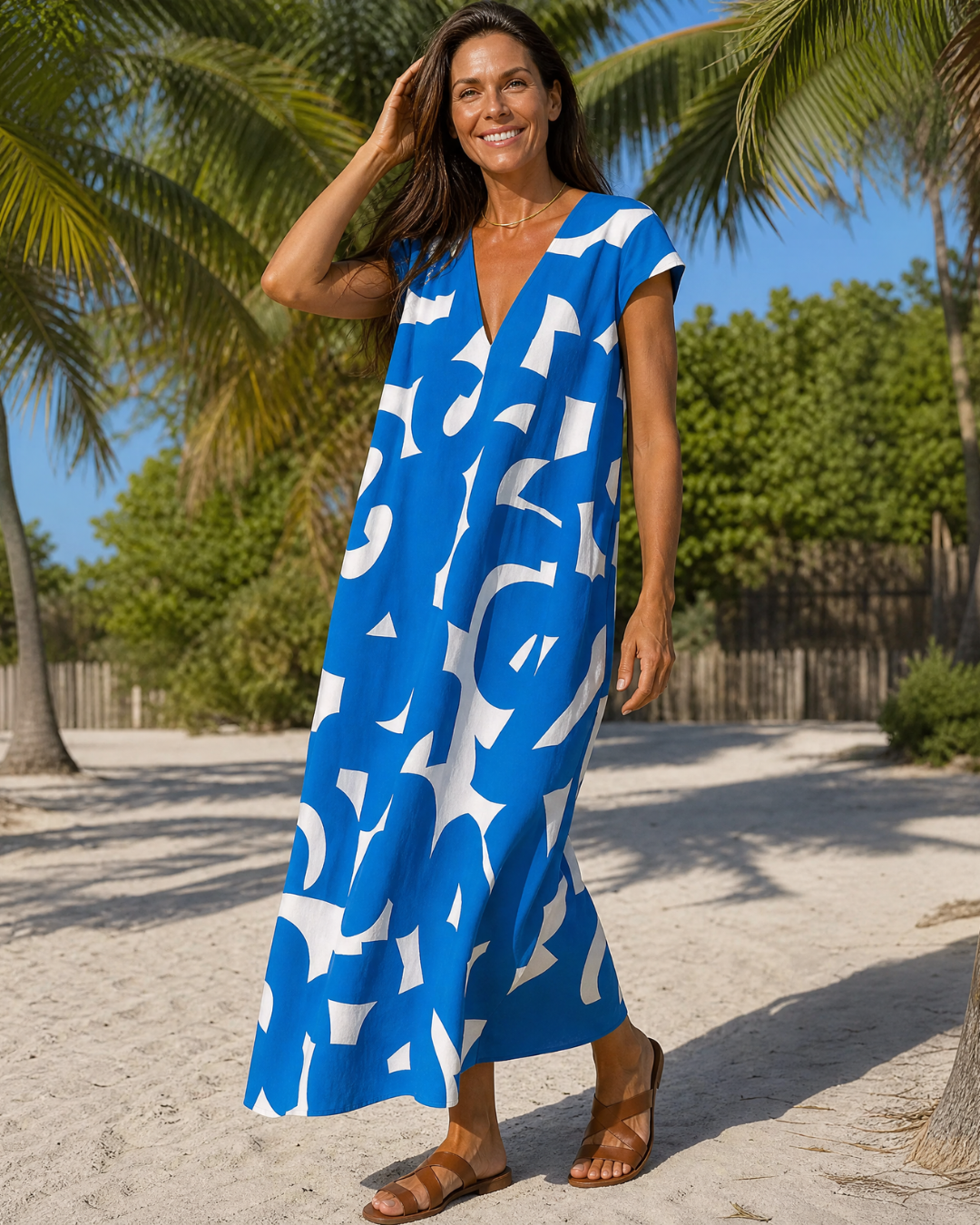 Verain — Robe Midi Fluide Col V Imprimé Abstrait