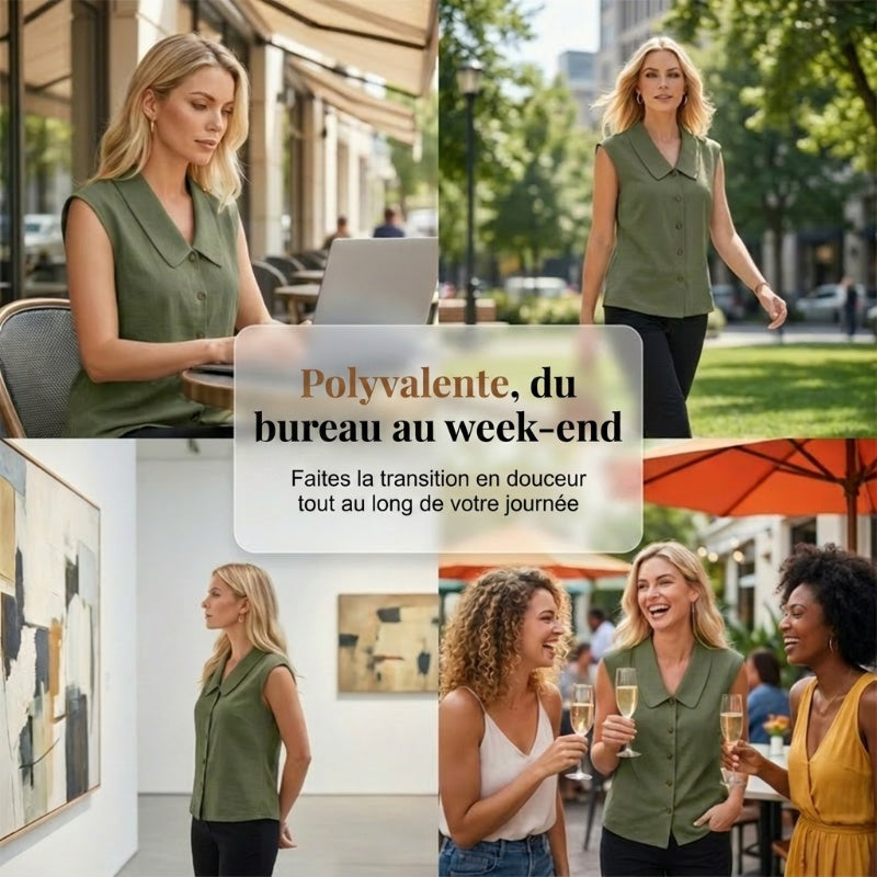 🔥-50%👚 Chemise Femme Boutonnée Col V – Sans Manches Tissu Léger Coupe Décontractée🤍pour un look décontracté chic au quotidien