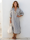 Naomi — Robe Chemise Mi-Longue Manches Longues Rayée