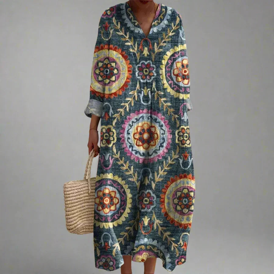 Robe Femme Motif Géométrique Coupe Ample Tissu Léger Usage Quotidien