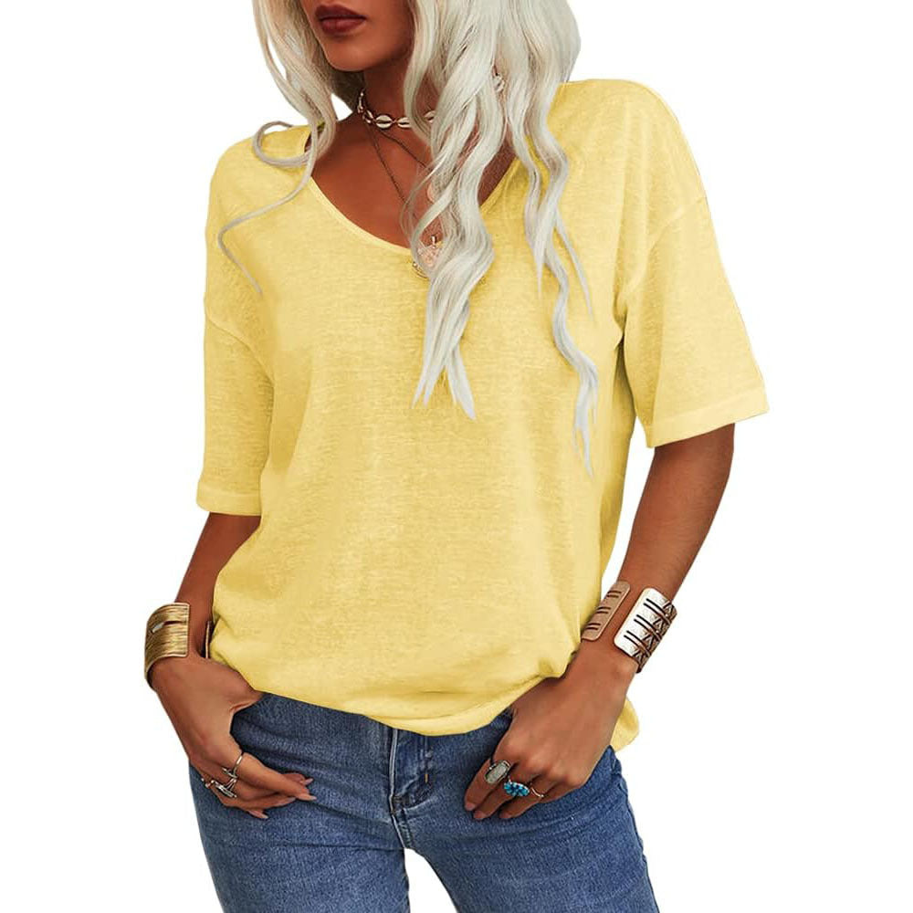 🔥Dernier jour 49 % DE RÉDUCTION🔥T-shirt à col en V uni pour femme - 12 COULEURS