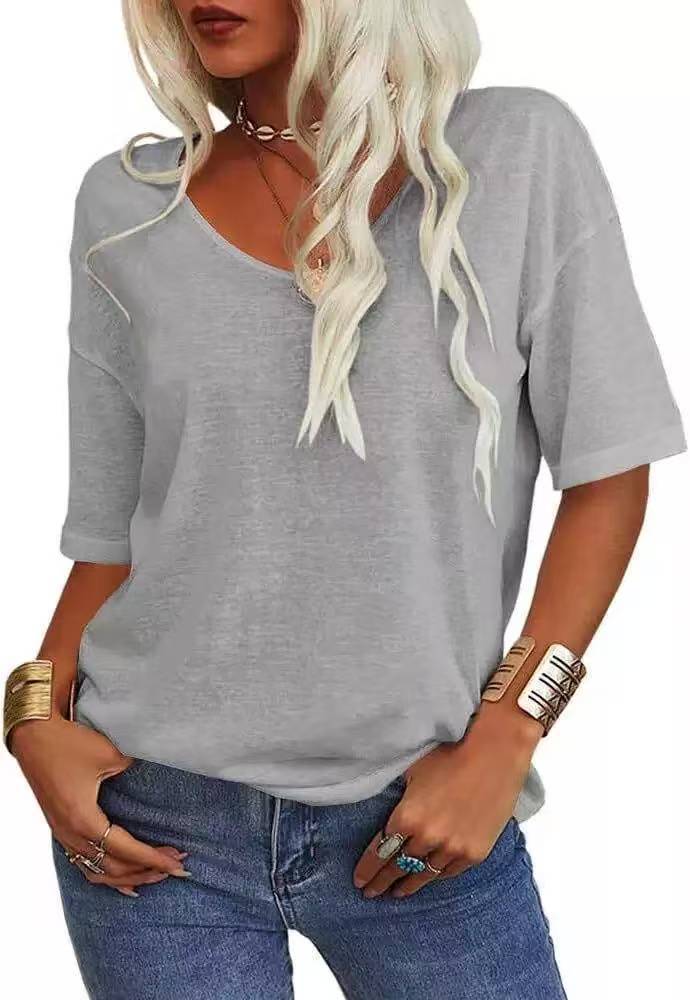🔥Dernier jour 49 % DE RÉDUCTION🔥T-shirt à col en V uni pour femme - 12 COULEURS