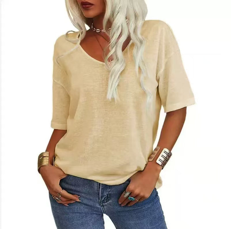 🔥Dernier jour 49 % DE RÉDUCTION🔥T-shirt à col en V uni pour femme - 12 COULEURS