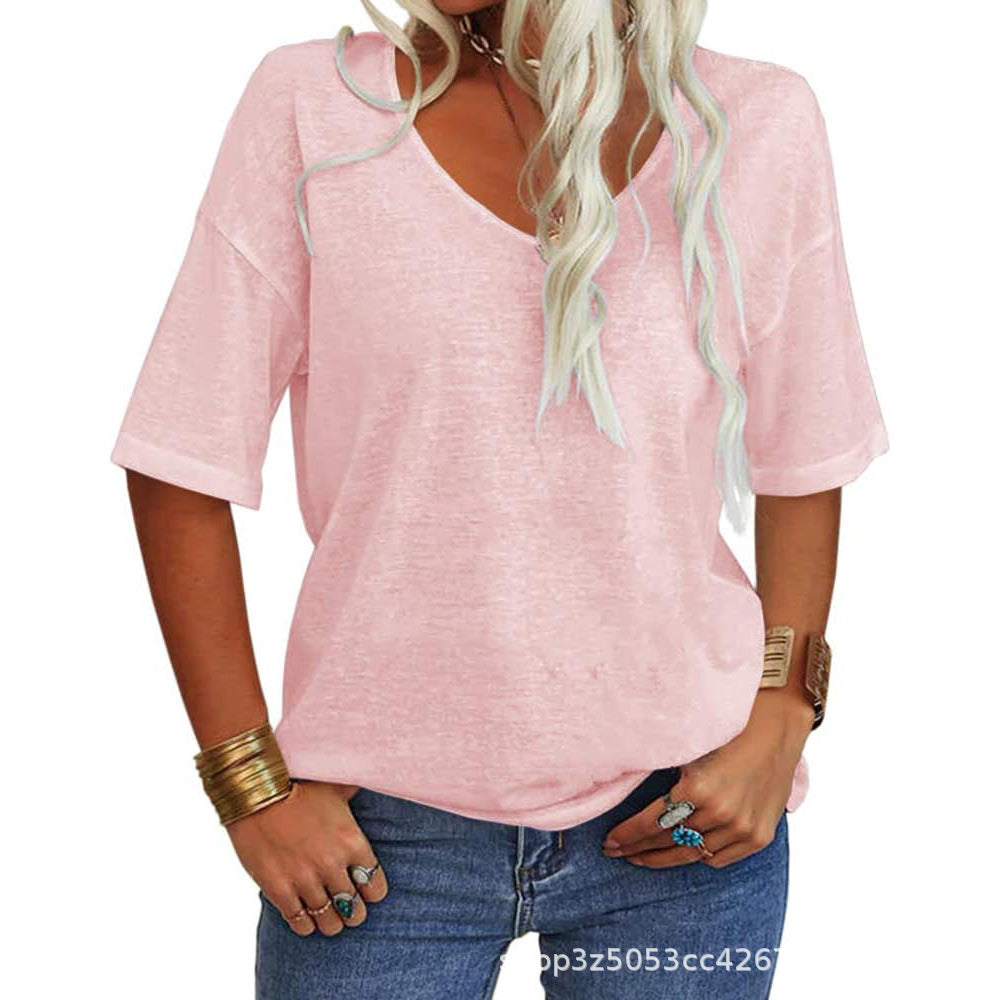 🔥Dernier jour 49 % DE RÉDUCTION🔥T-shirt à col en V uni pour femme - 12 COULEURS