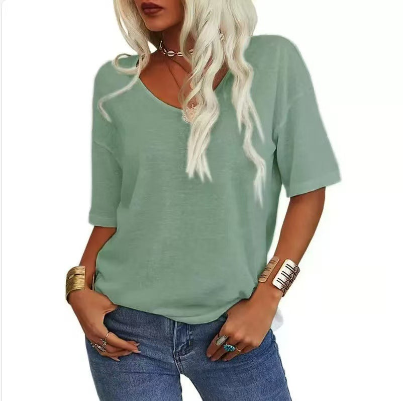 🔥Dernier jour 49 % DE RÉDUCTION🔥T-shirt à col en V uni pour femme - 12 COULEURS