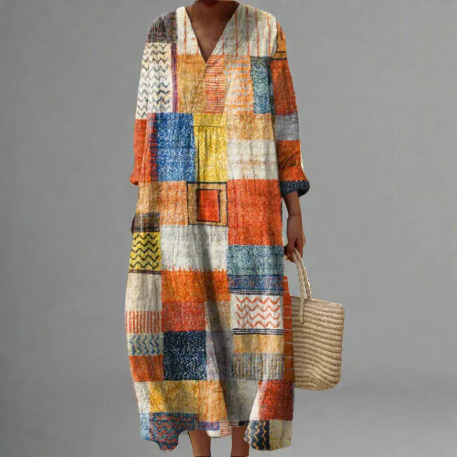 Robe Femme Motif Géométrique Coupe Ample Tissu Léger Usage Quotidien