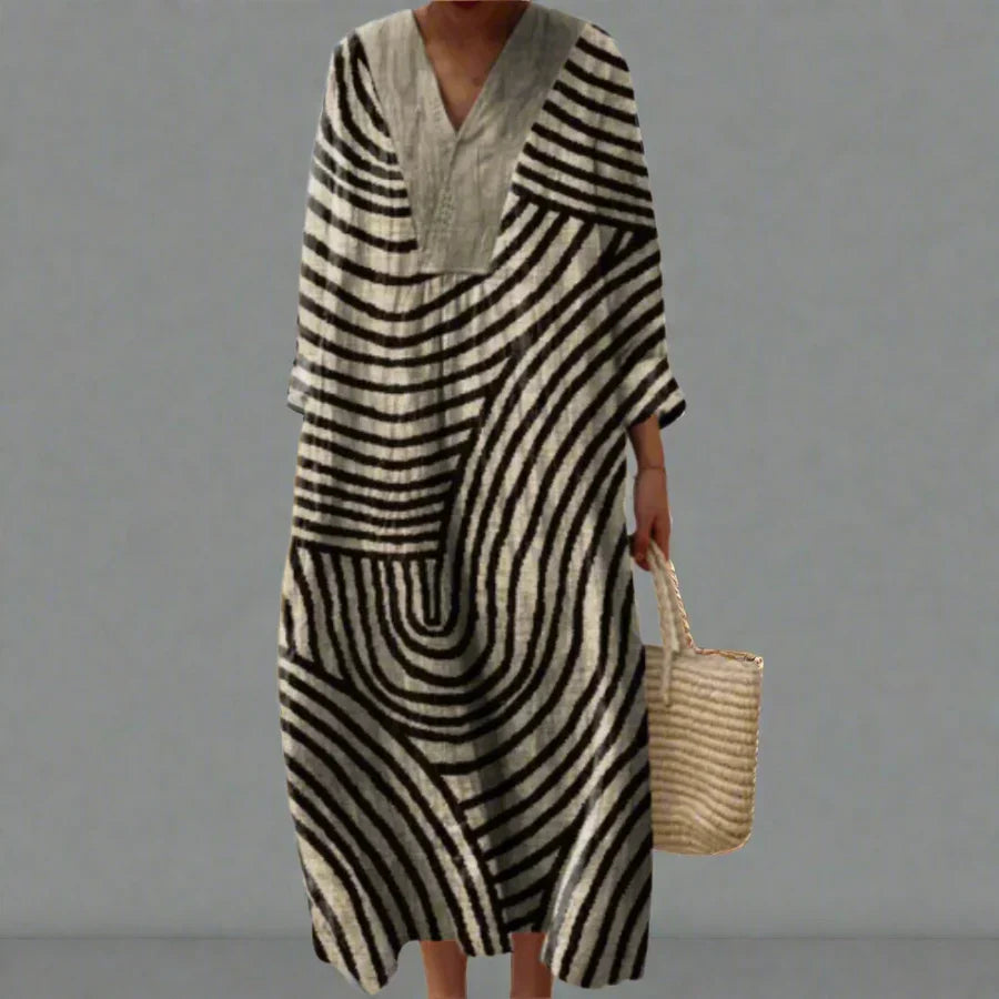 Robe Femme Motif Géométrique Coupe Ample Tissu Léger Usage Quotidien