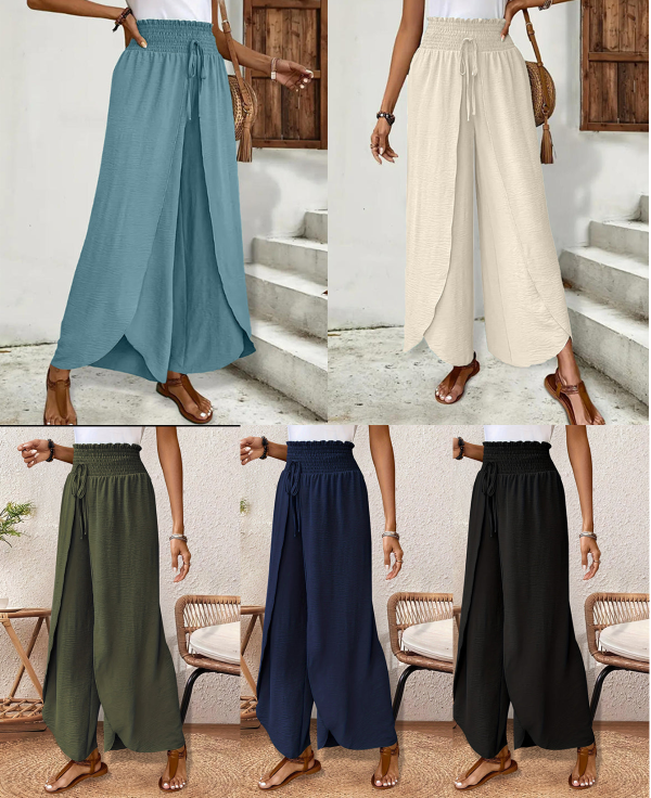 Pantalon large femme décontracté à effet croisé