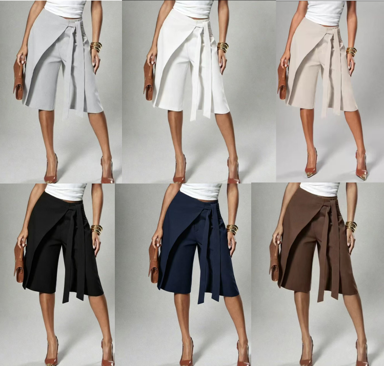 Jupe-culotte chic à nouer sur le devant et à jambes larges pour femme