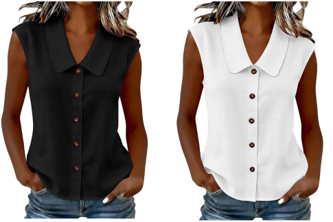 🔥-50%👚 Chemise Femme Boutonnée Col V – Sans Manches Tissu Léger Coupe Décontractée🤍pour un look décontracté chic au quotidien