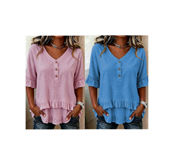 ⏰OFFRE TEMPORAIRE LIMITÉE🌸 Top à volants col V | Tissu texturé respirant, féminin et flatteur pour la silhouette