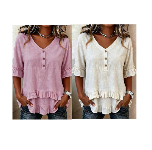 ⏰OFFRE TEMPORAIRE LIMITÉE🌸 Top à volants col V | Tissu texturé respirant, féminin et flatteur pour la silhouette