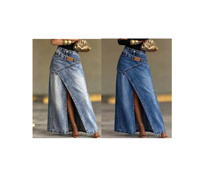 ❌ Encore aujourd'hui au prix promo – demain plein tarif ! Damen Denim-Maxirock mit mehrlagiger Taille
