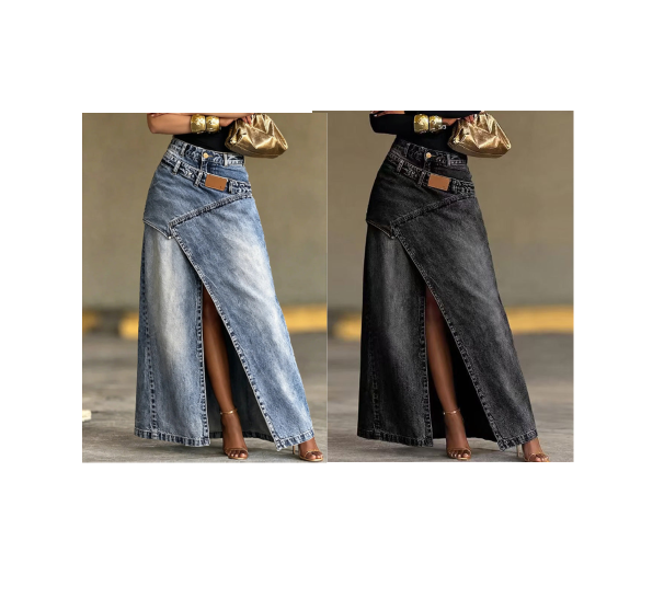 ❌ Encore aujourd'hui au prix promo – demain plein tarif ! Damen Denim-Maxirock mit mehrlagiger Taille