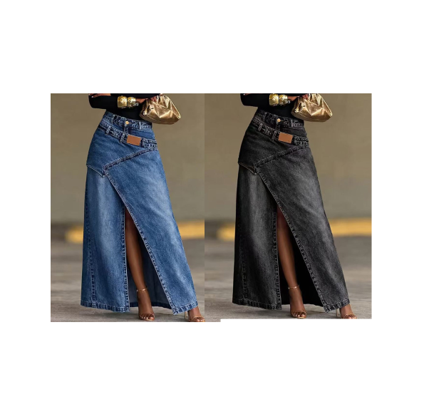 ❌ Encore aujourd'hui au prix promo – demain plein tarif ! Damen Denim-Maxirock mit mehrlagiger Taille