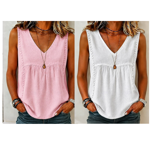 🔥-55%👚 Haut Femme Sans Manches Col en V – Maille Ajourée Douce et Décontractée