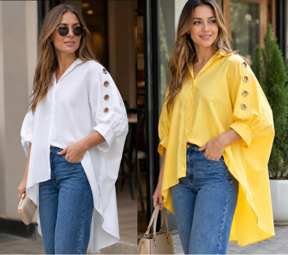 ⌛Offre à durée limitée – Chemise oversize asymétrique pour femme avec détails ajourés