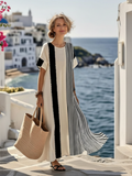 Elara — Robe Longue Col Rond Manches Courtes Rayée