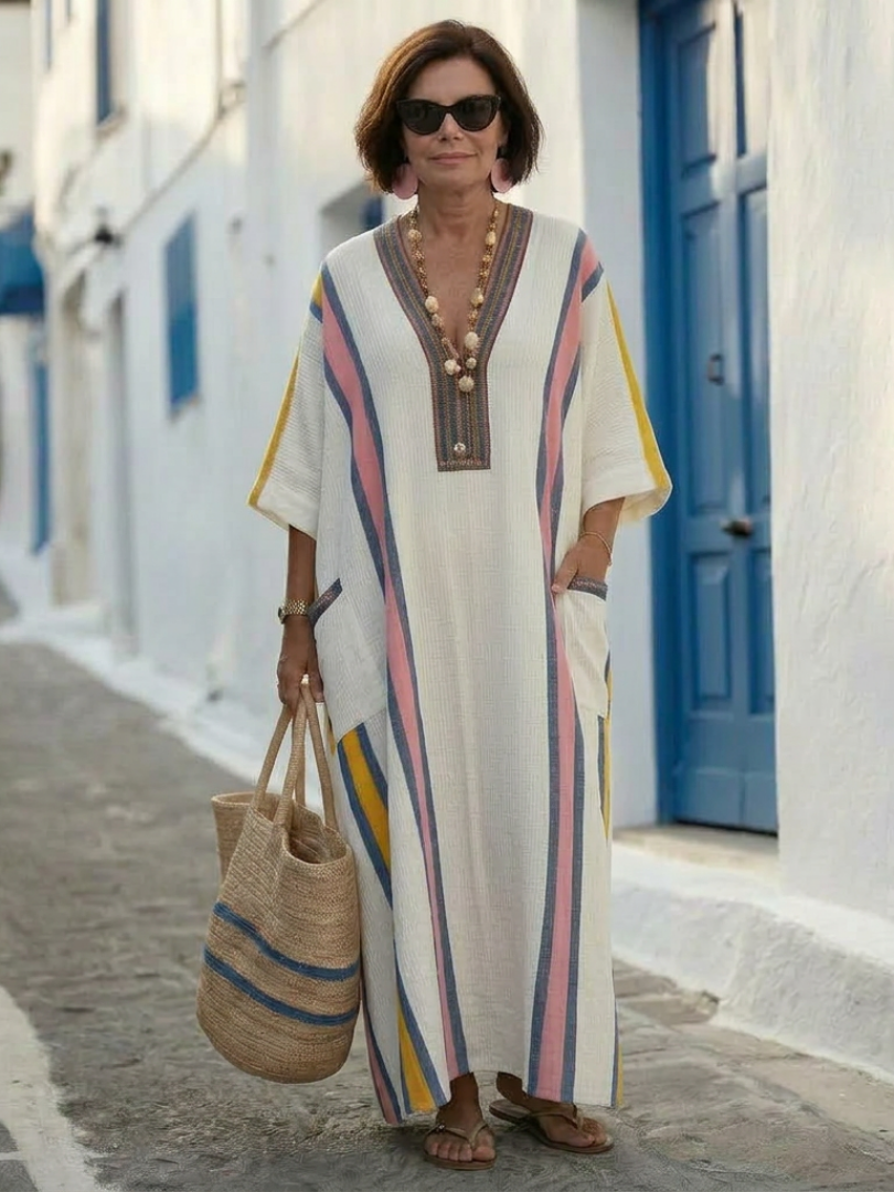 Noemi — Robe Longue Col V Manches Mi-Longues à Poches