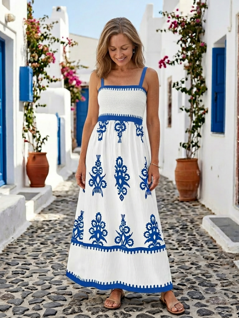 Odelina — Robe Longue Sans Manches Buste Smocké