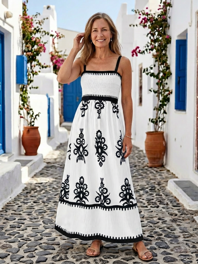 Odelina — Robe Longue Sans Manches Buste Smocké