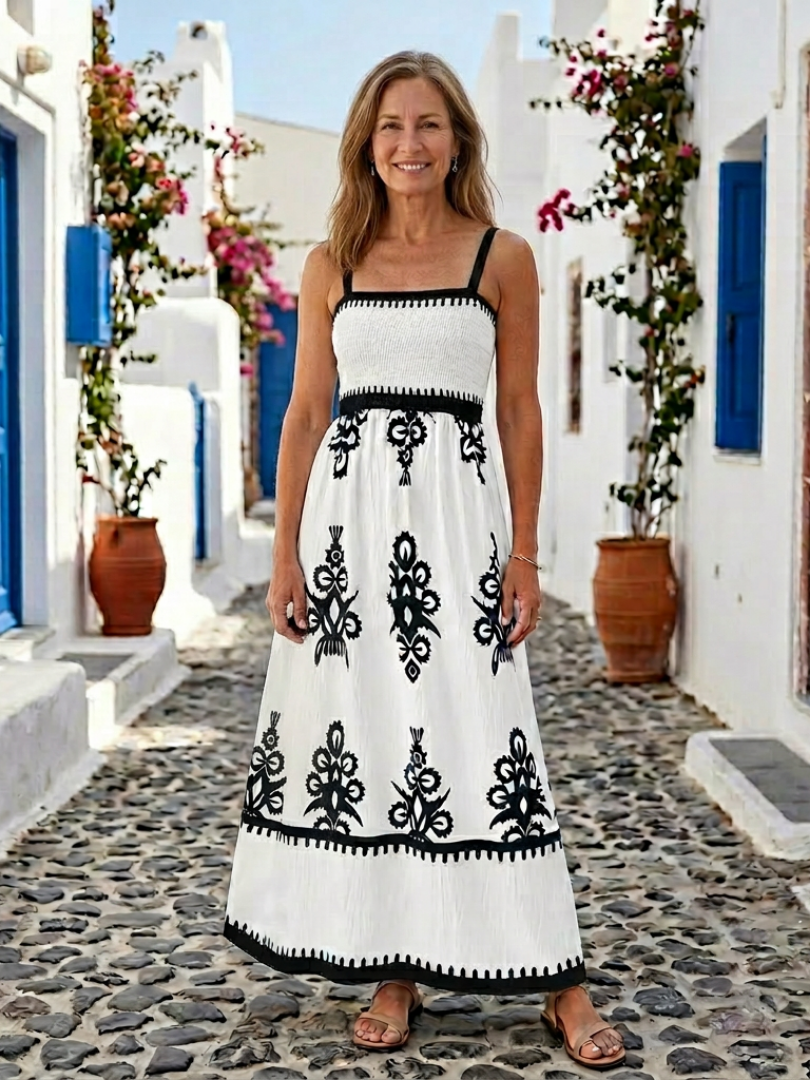 Odelina — Robe Longue Sans Manches Buste Smocké