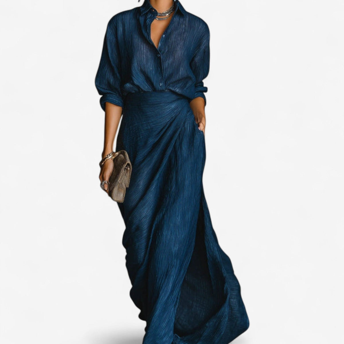 Robe longue femme portefeuille façon chemise – Élégance décontractée et fluide