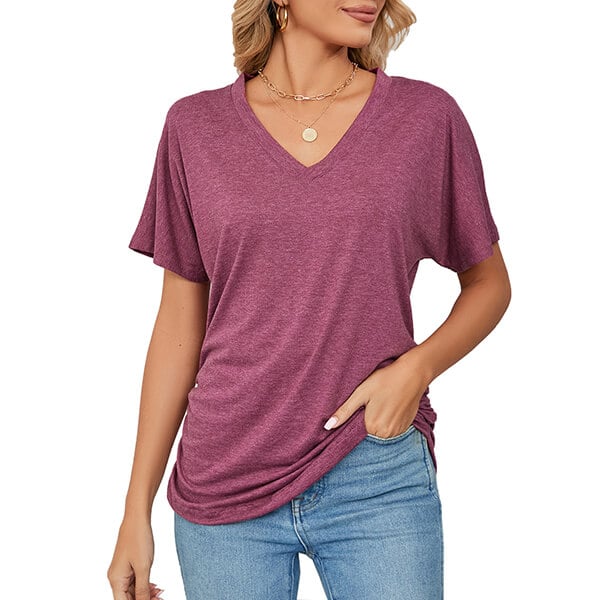 💕Soldes d'été🌷Tops pour dames à col en V, couleur unie, amples(🔥55 % de réduction)