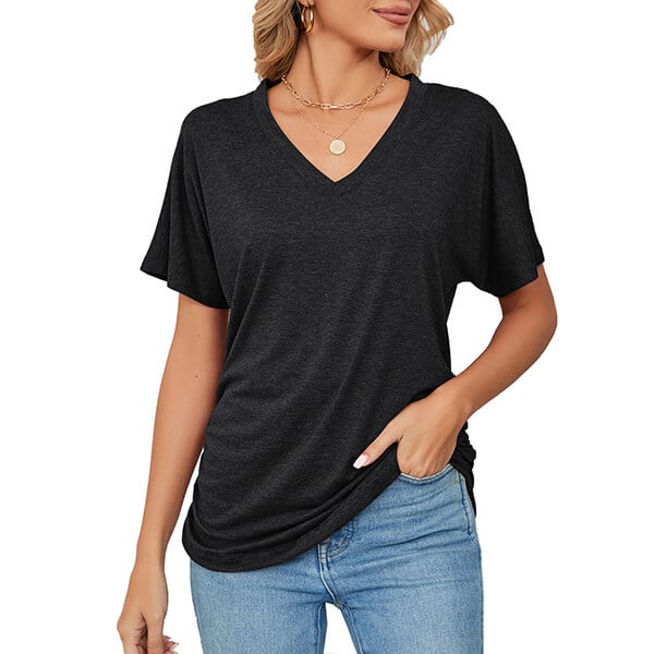 💕Soldes d'été🌷Tops pour dames à col en V, couleur unie, amples(🔥55 % de réduction)