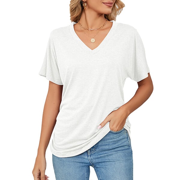 💕Soldes d'été🌷Tops pour dames à col en V, couleur unie, amples(🔥55 % de réduction)